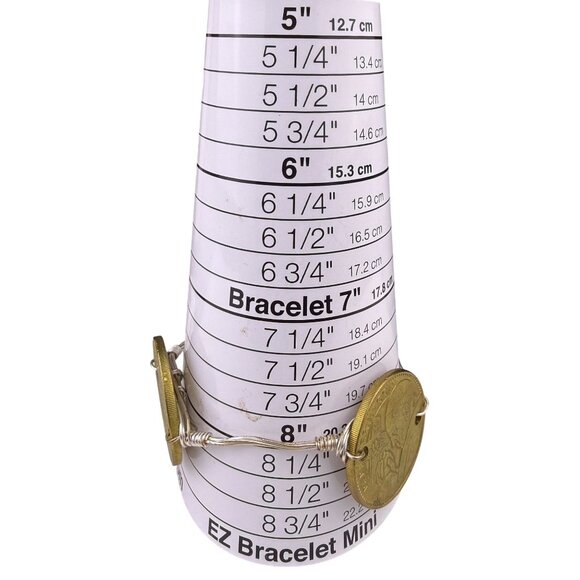 Gold Tone Religious Medallion Coin Bracelet Wire Wrapped Adjustable Handmade - Picture 6 of 6